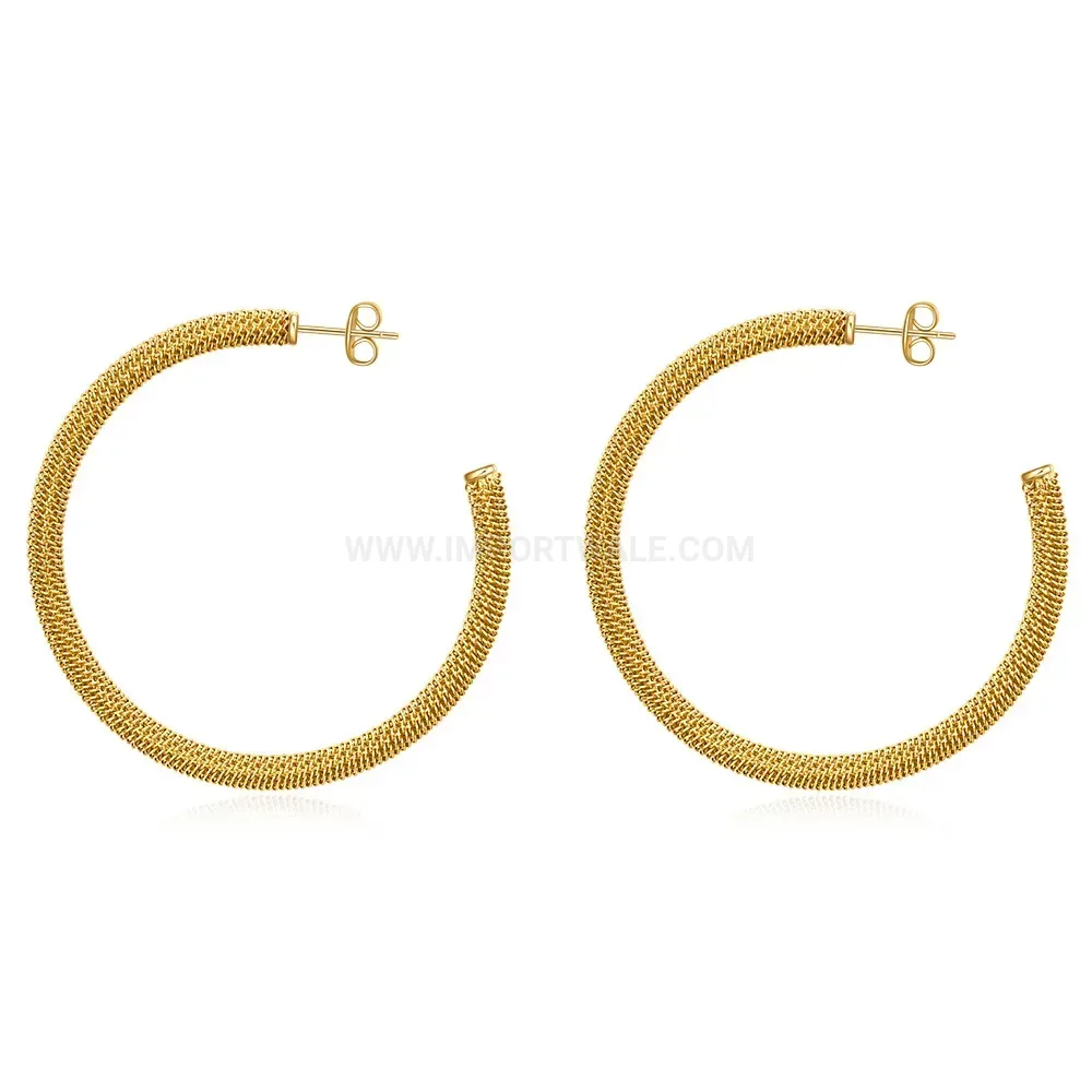 Modern Open Mesh Round Stainless Steel Hoop Stud Earrings