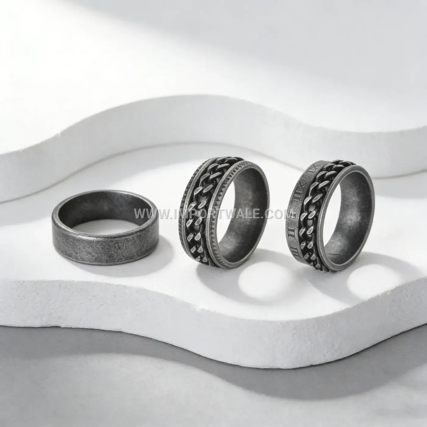 Vintage Antique Silver Finish Stainless Steel Ring Set