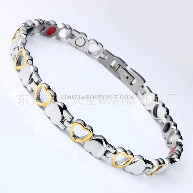Women's Double Heart Bio Magnetic Stainless Steel Bracelet