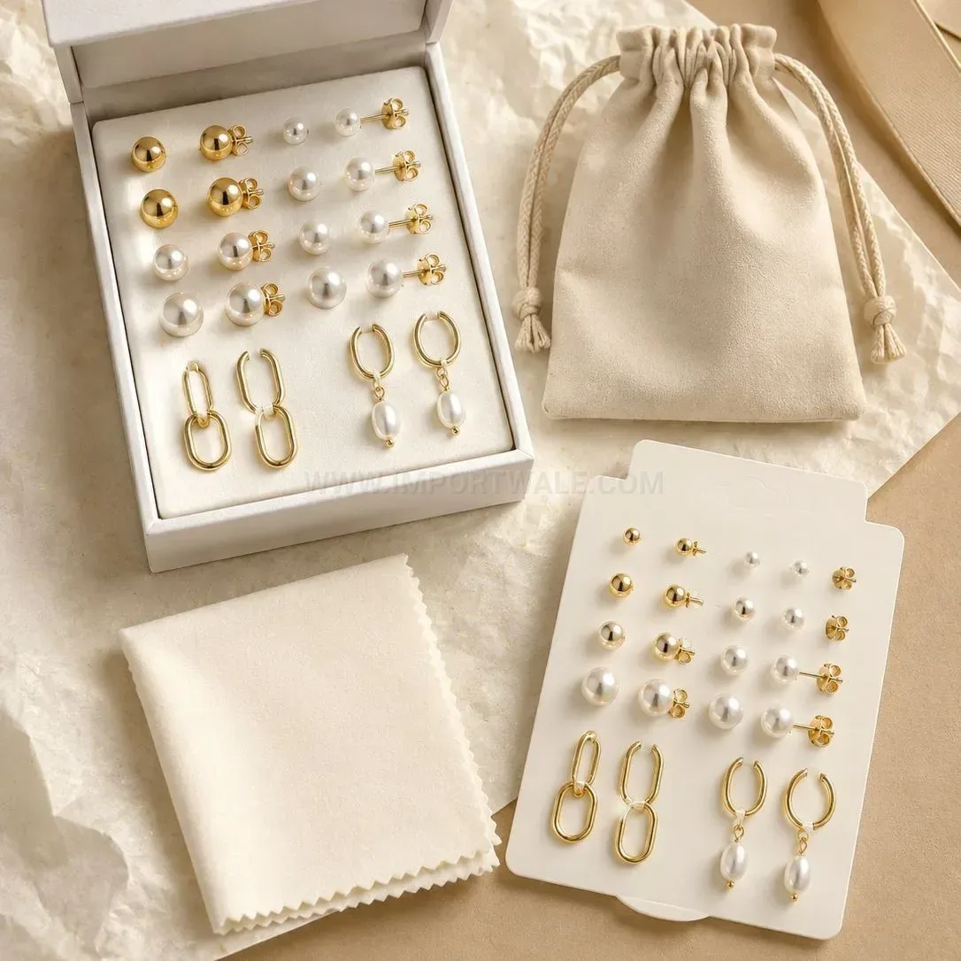 Elegant Stainless Steel Faux Pearl Piercing Stud Earrings Set