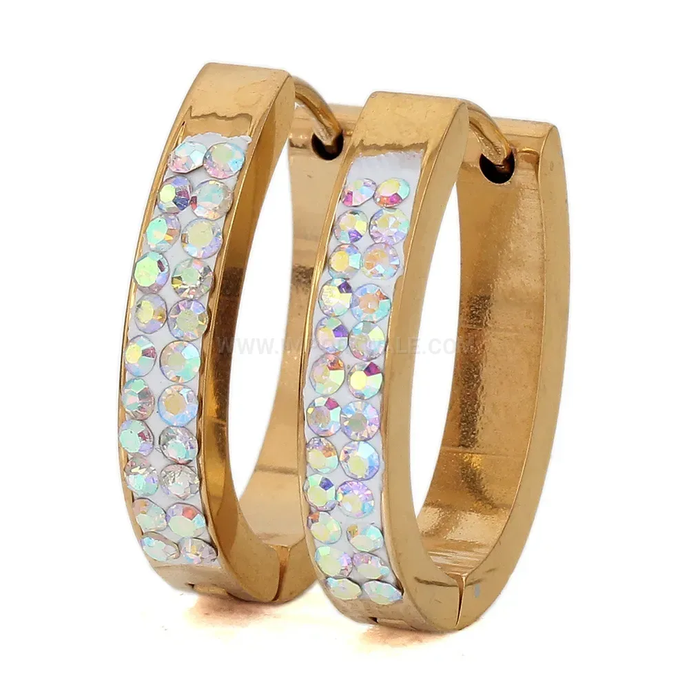 Trendy Sleek Single-Row Rhinestone Stainless Steel Hoop Earrings