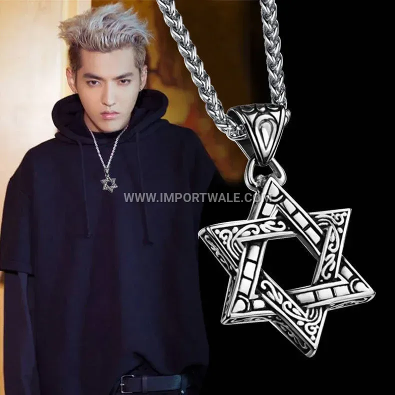 Men's Stainless Steel Hexagram Star Pendant Necklace