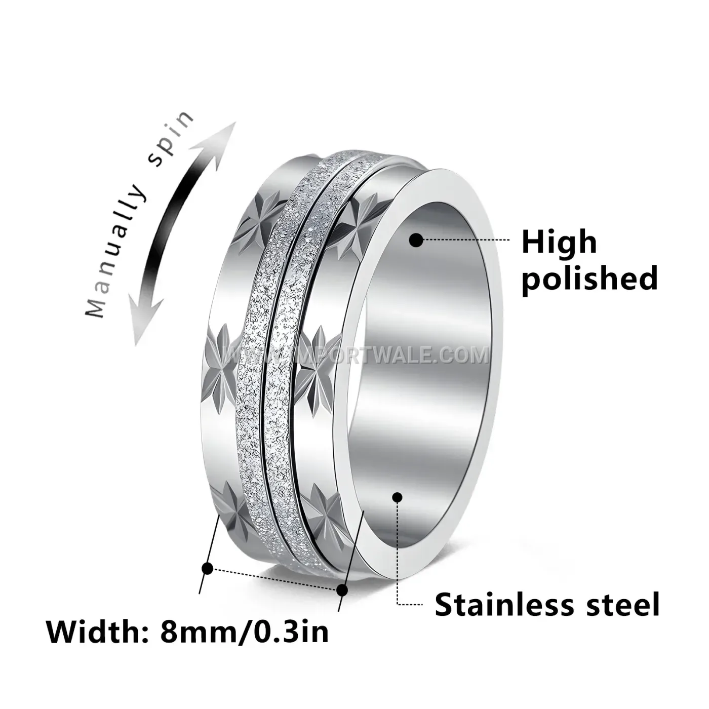 Frosted Sandblast Titanium Steel Spinner Band Ring