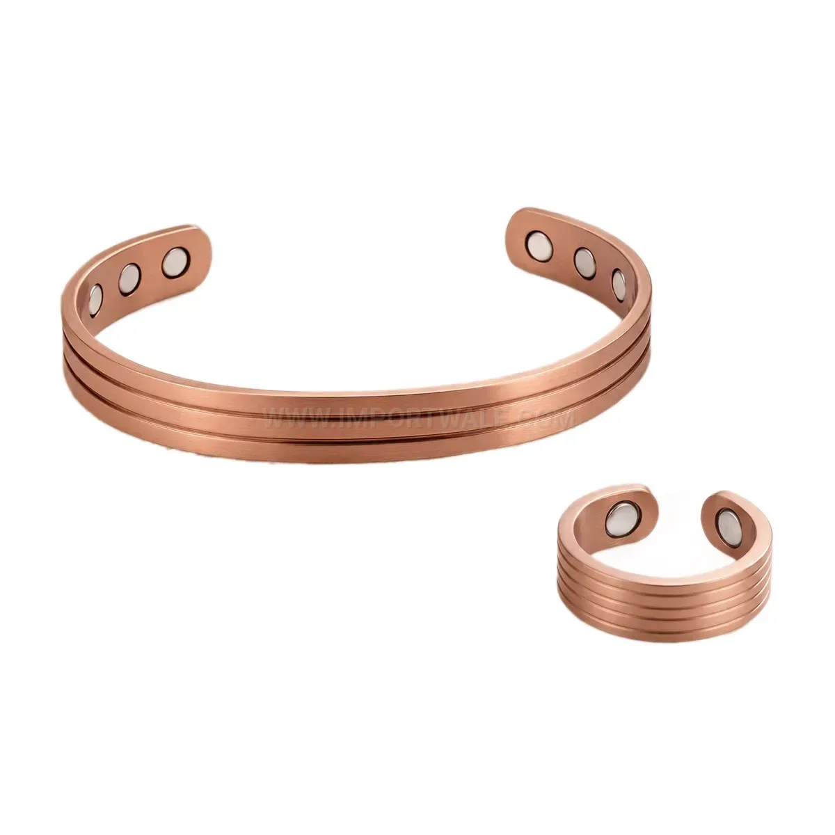 Vintage Striped Red Copper Magnetic Open Cuff Bracelet