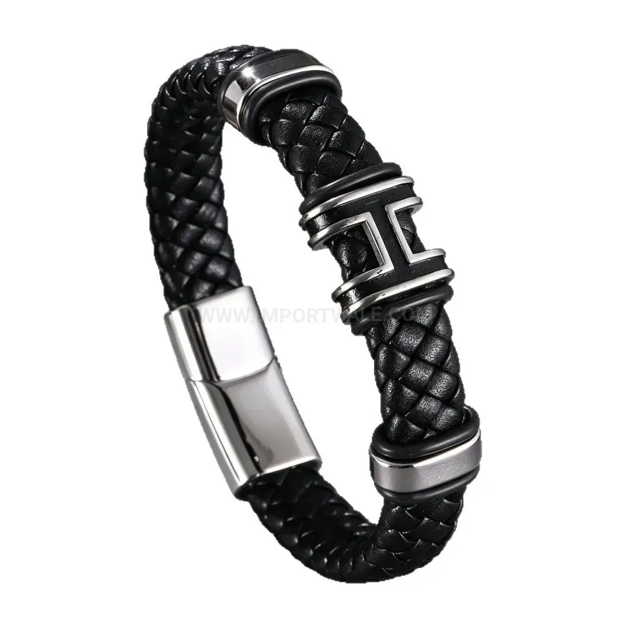 Designer Handmade Braided PU Leather Crossover Charm Bracelet With Alloy Clasp