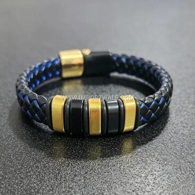 Dual Tone Woven Leather Spliced Minimalist Wristband