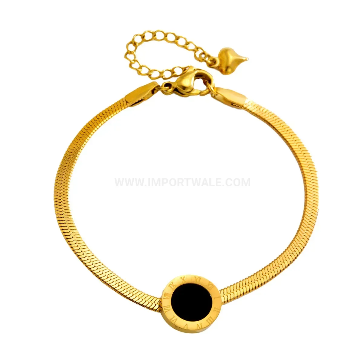 Roman Numeral Engraved Round Stainless Steel Snake Chain Bracelet