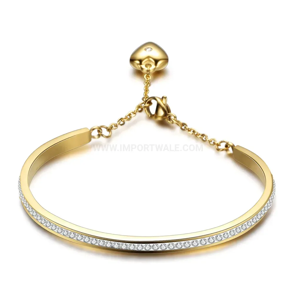 Bold Rhinestone Embellished Heart Cuff Stainless Steel Bracelet