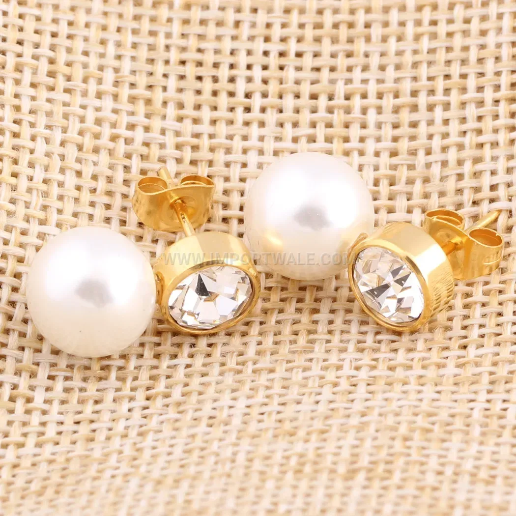 Rhinestone Pearl Accent Stainless Steel Stud Earrings