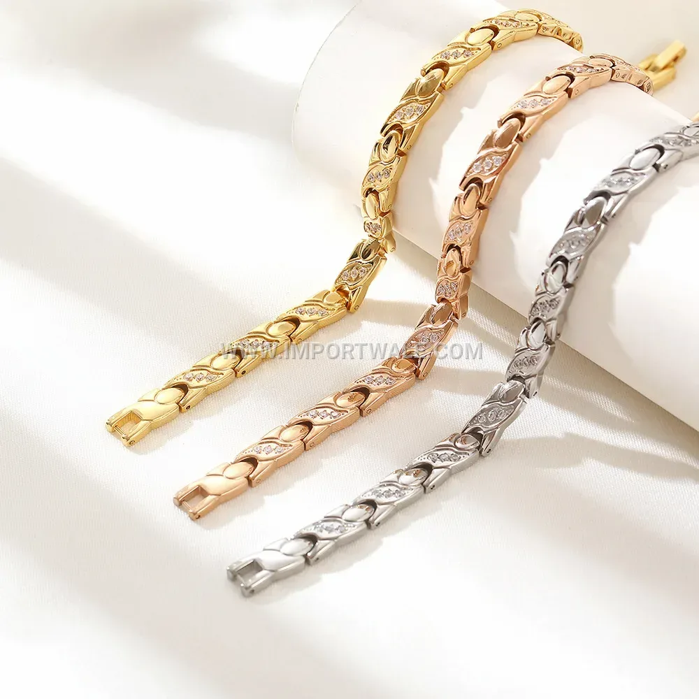 Titanium Steel Fish Motif Crystal Magnetic Bracelet