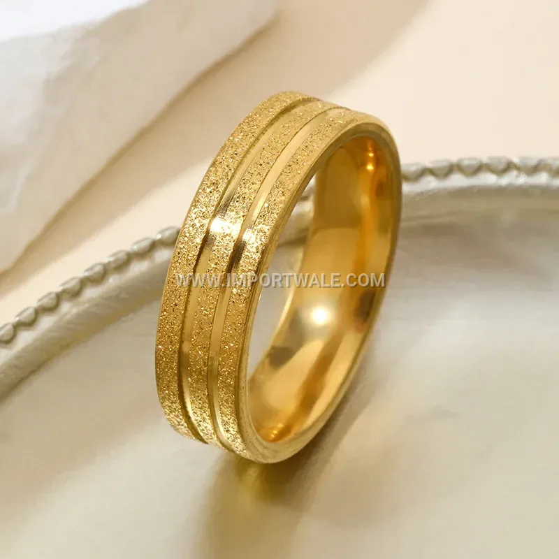 Gold Stainless Steel Frosted Band Ring