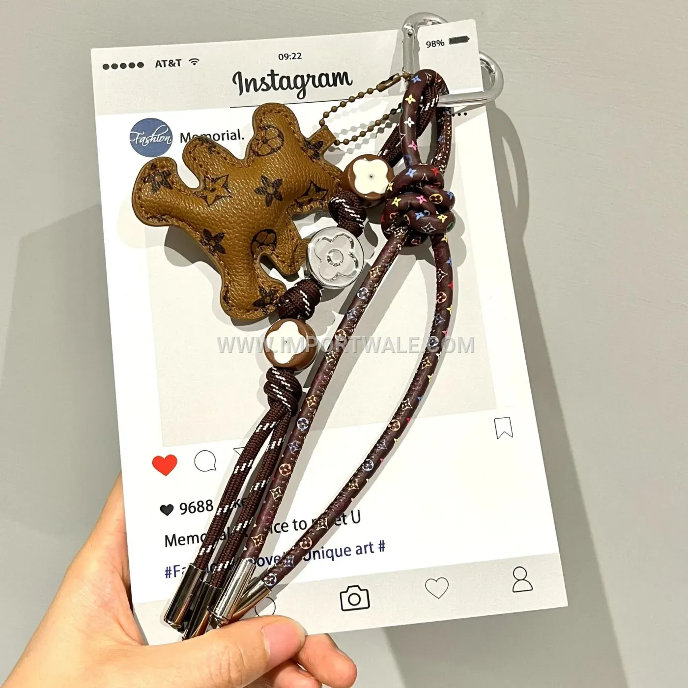 Monogram Faux Leather Bear Bag Charm