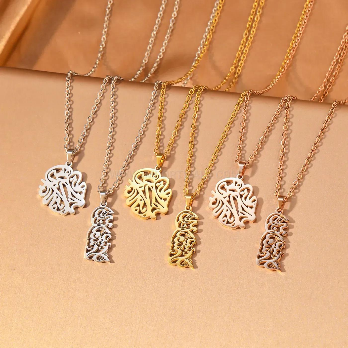 Custom Gold Plated Stainless Steel Arabic Calligraphy Name Pendant Necklace