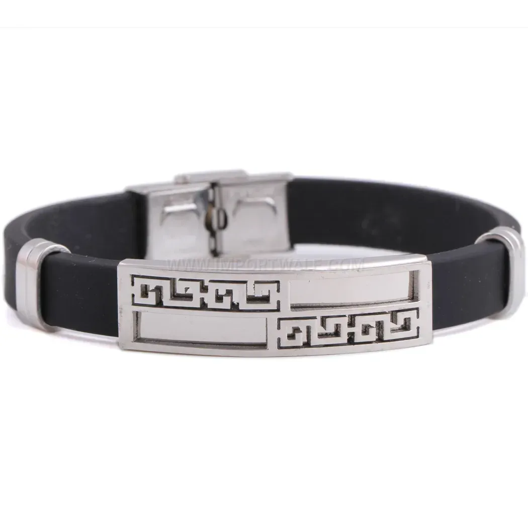 Men's Titanium Steel and Silicone Cross Motif Bangle Bracelet