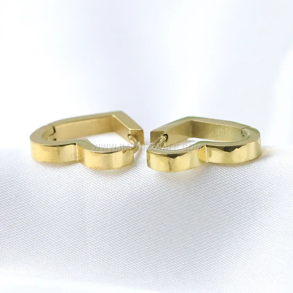 Hollow Heart Gold Plated Stainless Steel Huggie Earrings
