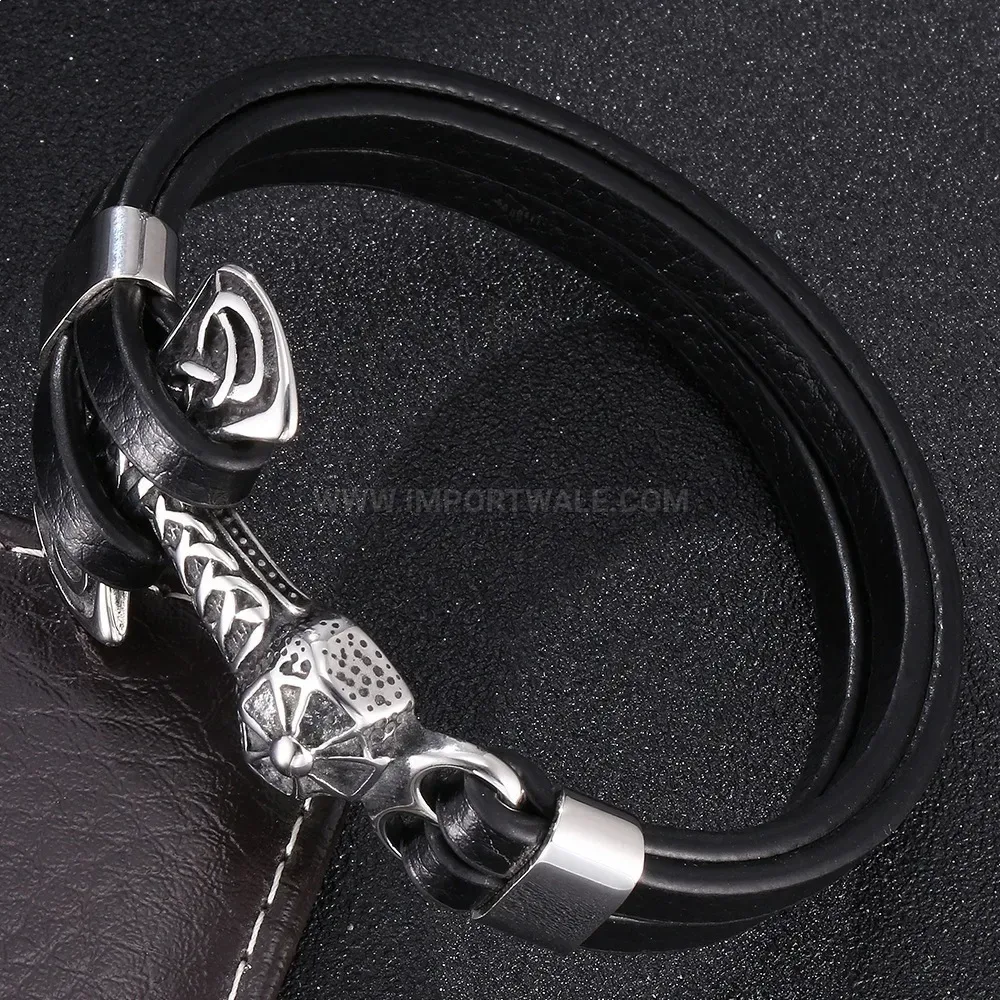 Multilayer Stainless Steel Anchor Hook Braided Leather Bracelet