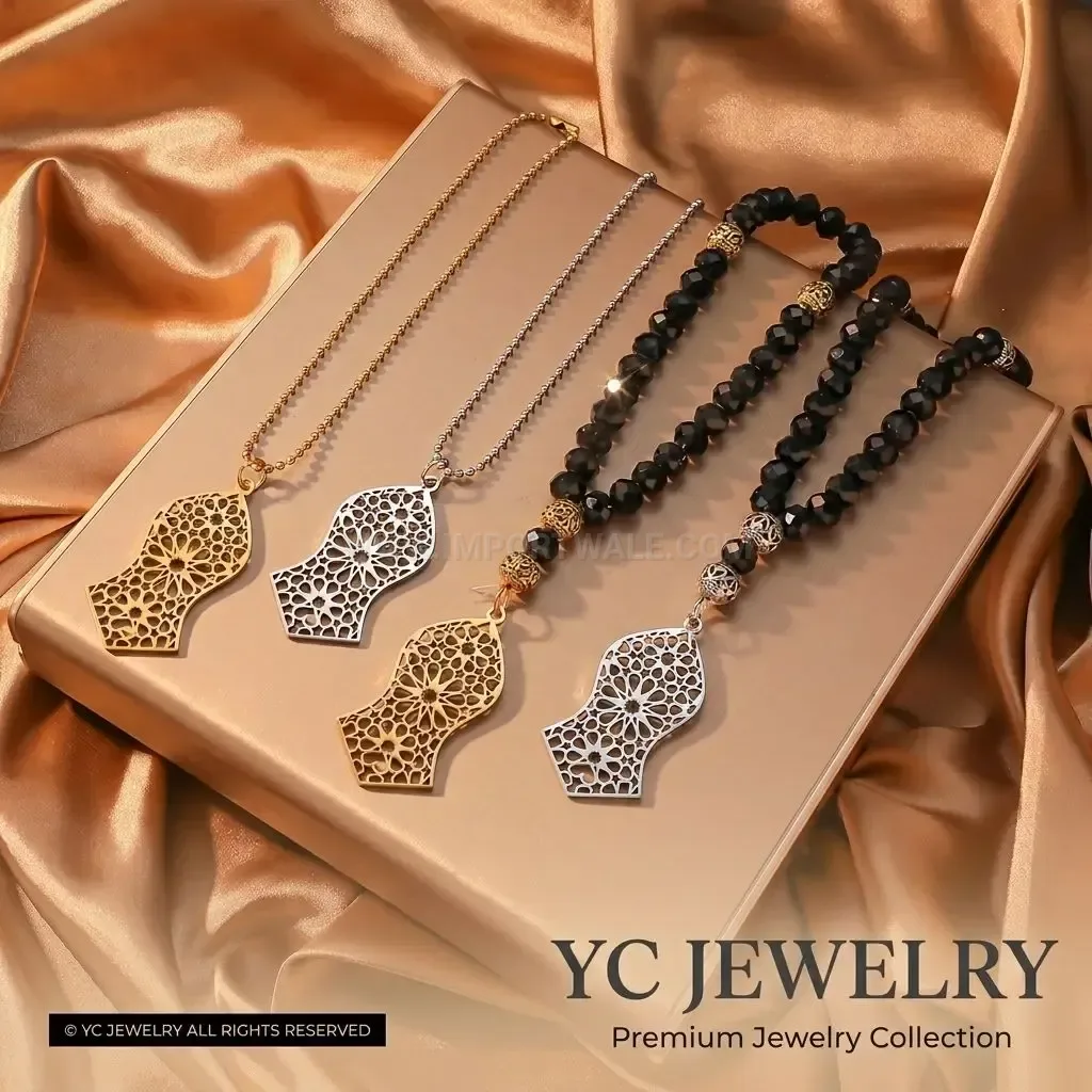 Hollow Out Stainless Steel Islamic Geometric Arabesque Talisman Pendant Necklace
