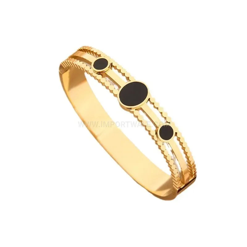Hollow Polka Dot Black Shell Titanium Steel Bangle