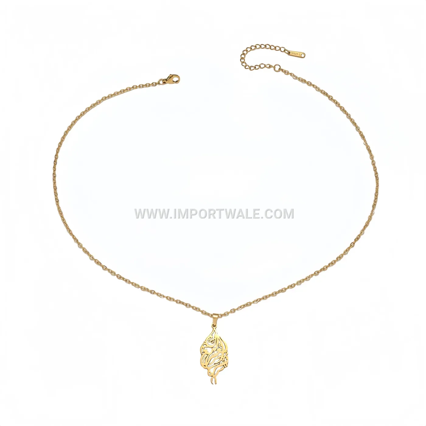 18K Gold Plated Engraved Arabic Calligraphy Stainless Steel Necklace