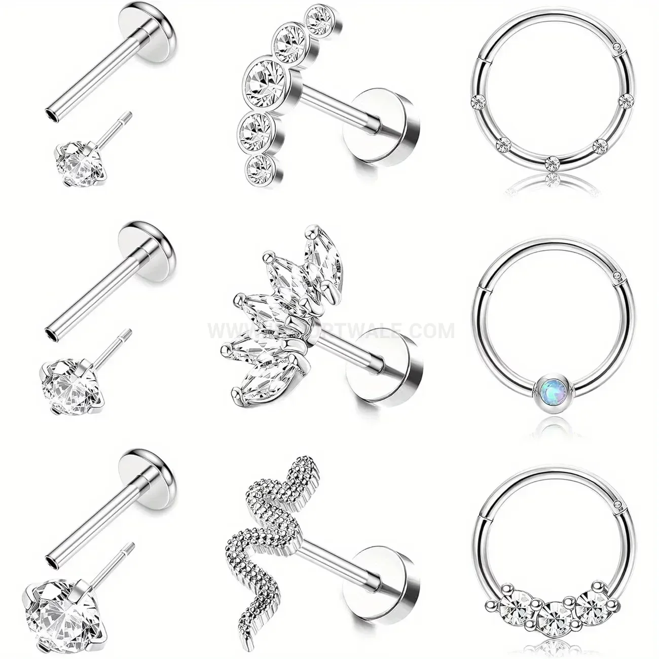 Premium Geometric Stainless Steel Piercing Jewelry Set for Ear Nose and Lip
