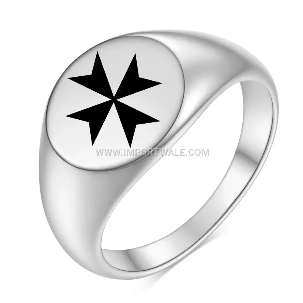 Engraved Geometric Cross Triangle Stainless Steel Ring Band