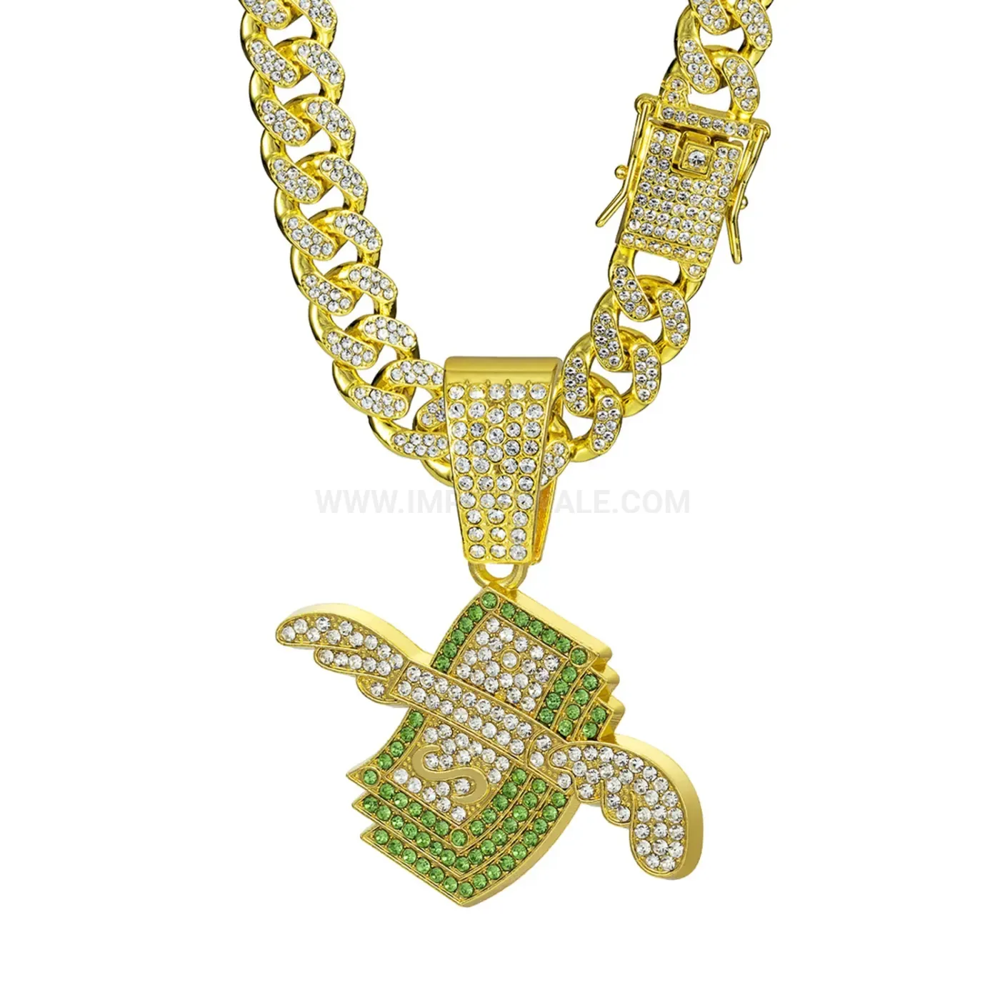 Flying Wings Dollar Symbol Rhinestone Pendant Necklace