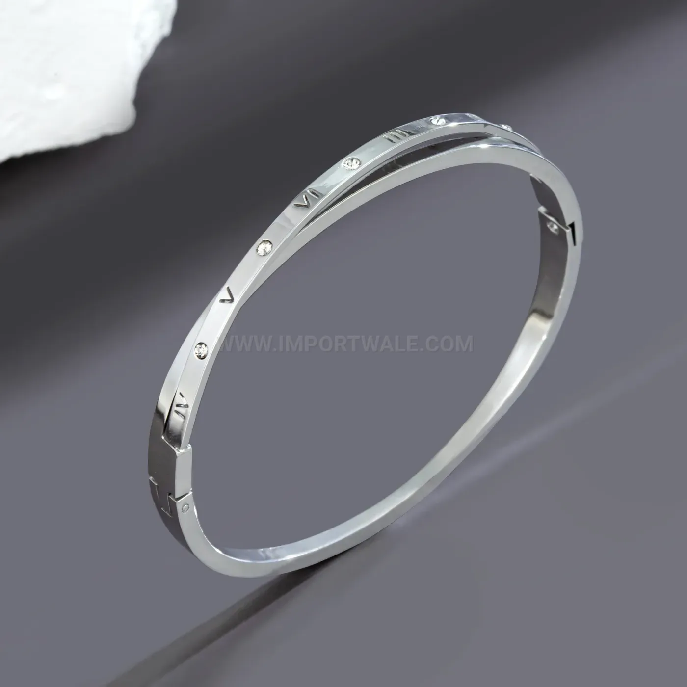 Elegant Double-Layer Roman Numeral Titanium Steel Crossover Bangle