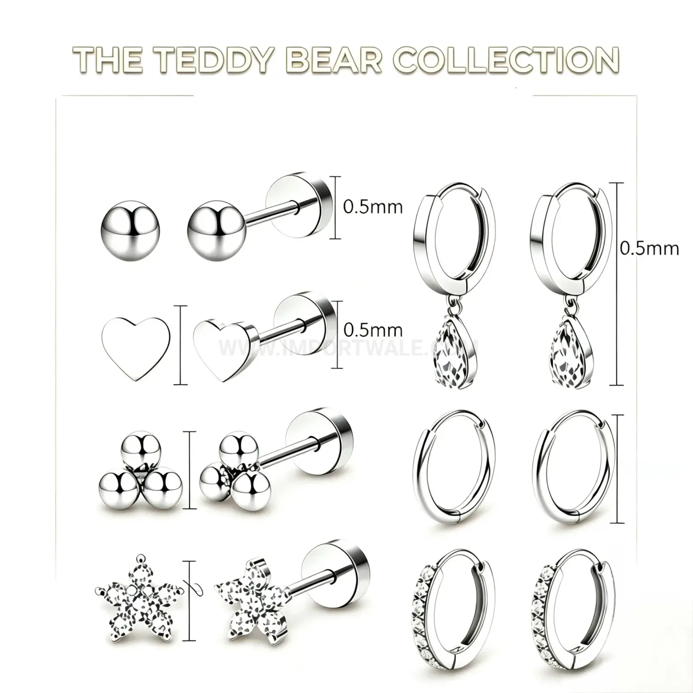 Premium Stainless Steel Zircon Floral Heart Ear Stud Piercing Set