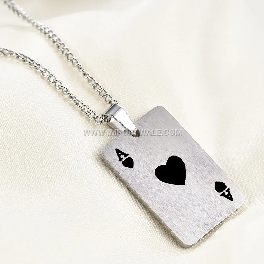 Vintage Brushed Stainless Steel Ace Pendant Necklace