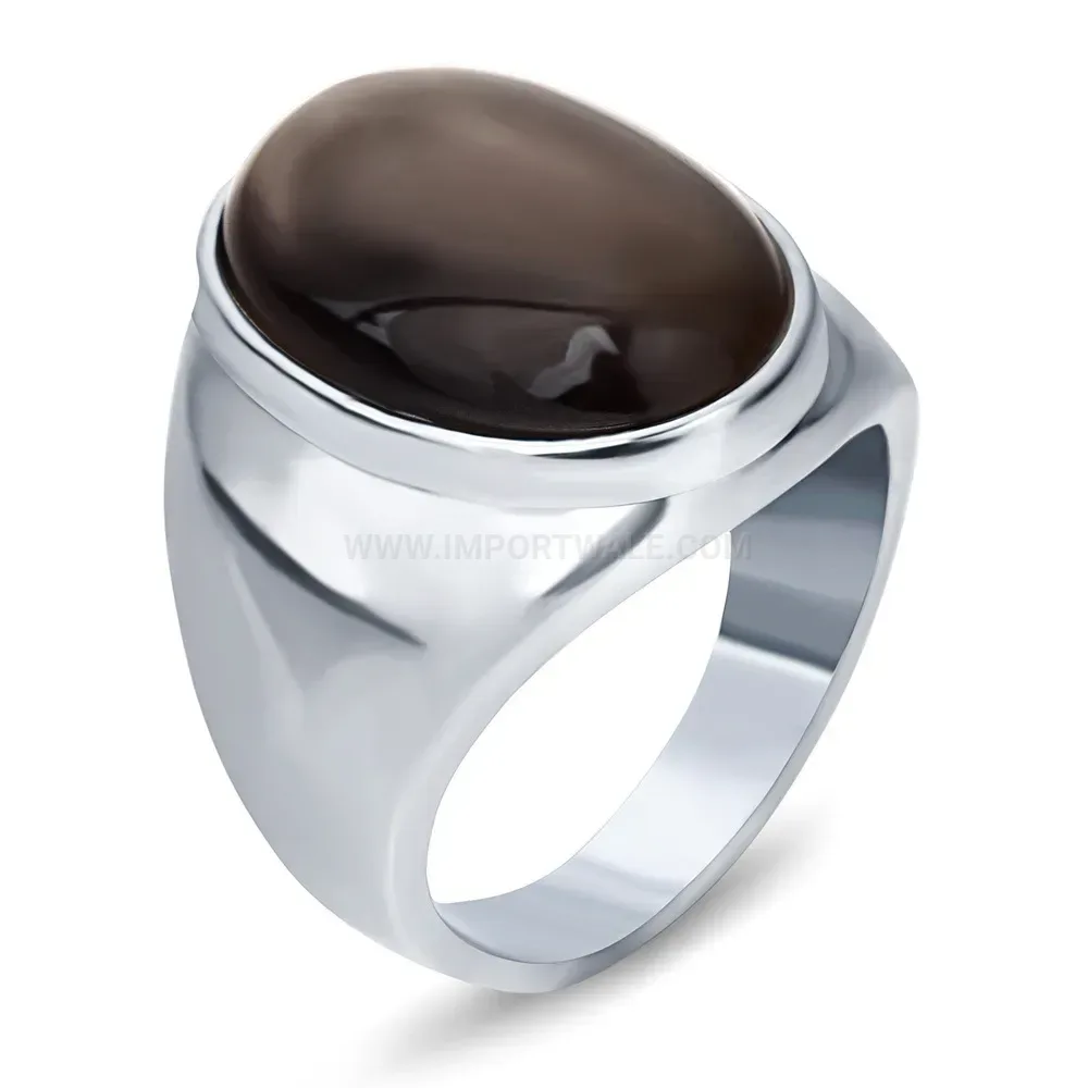 Elegant Vintage 16mm Stainless Steel Statement Gemstone Signet Ring