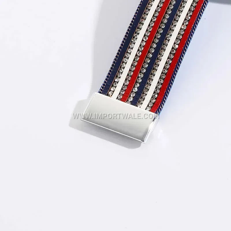 Multi-Strand Faux Leather Rhinestone Chain Magnetic Bracelet