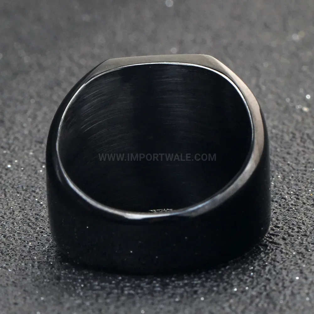 Modern Engraved Square Signet Ring in Black Stainless Steel