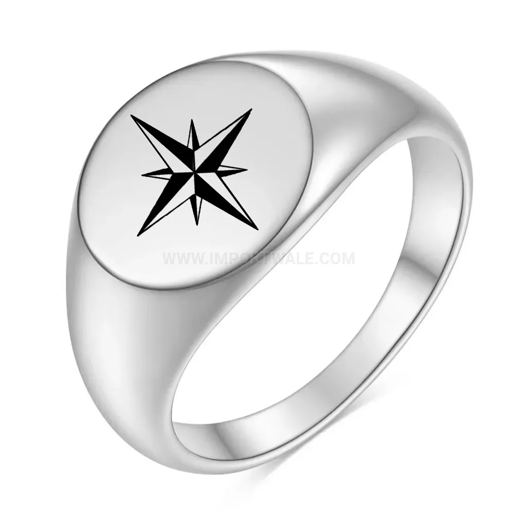 Premium Minimalist Eight Point Star Engraved Stainless Steel Round Ring