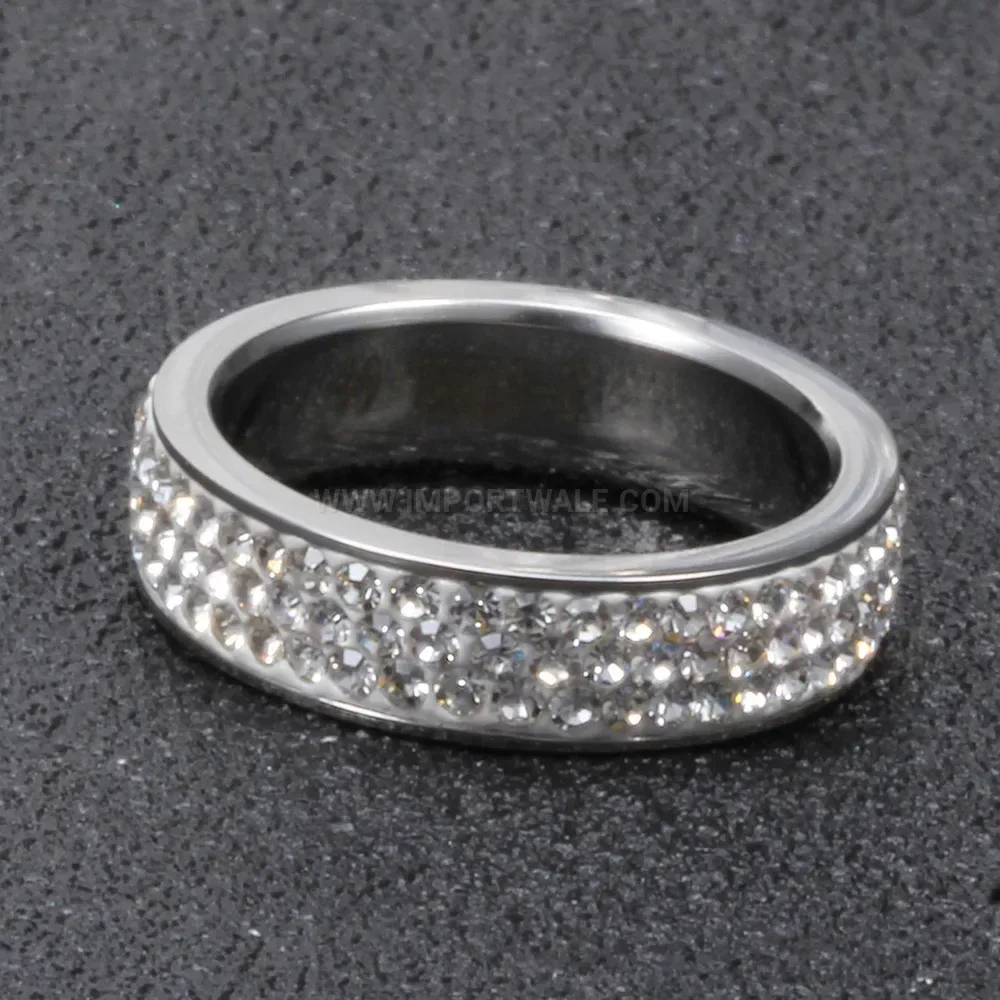Triple Row Crystal Inlaid Stainless Steel Band Ring