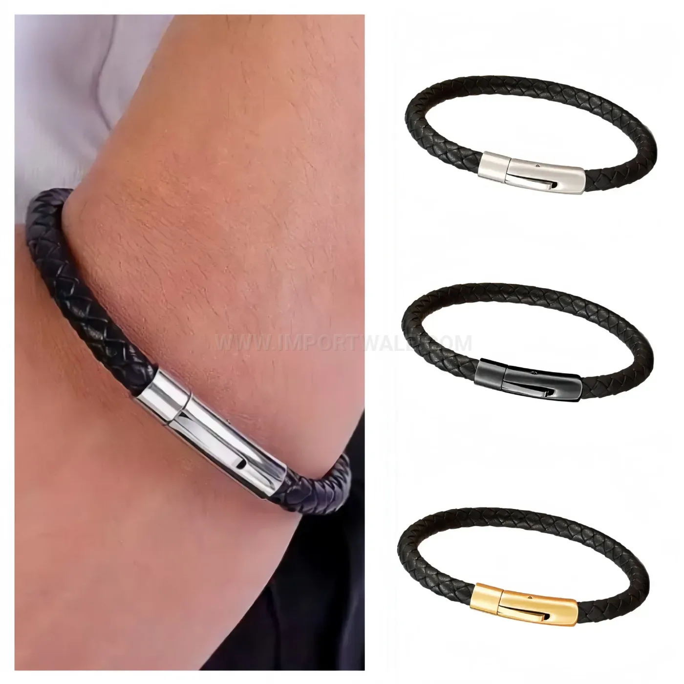 Modern Minimalist Titanium Steel Magnetic Clasp Woven Leather Bracelet