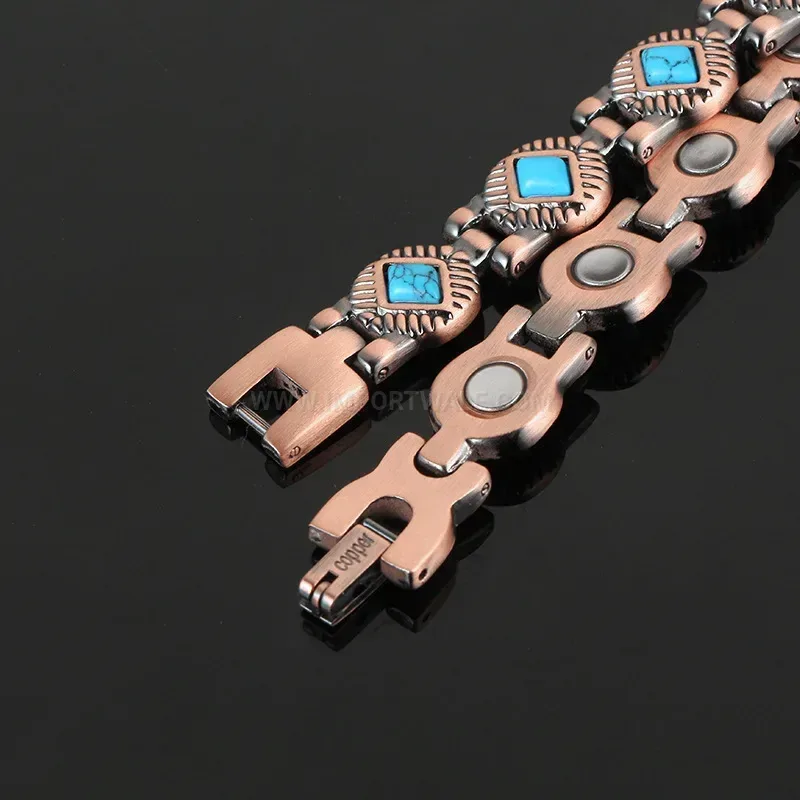 Stylish Vintage Red Copper Bio Magnetic Bracelet with Stone Accents