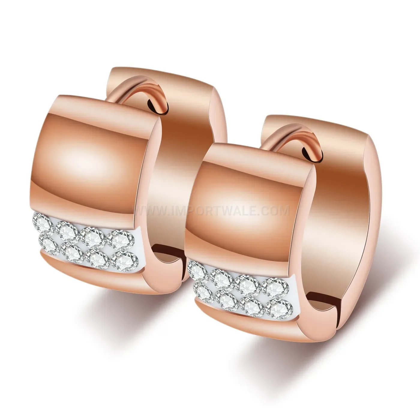 Elegant Sparkling Cubic Zirconia Inlaid Stainless Steel Huggie Earrings