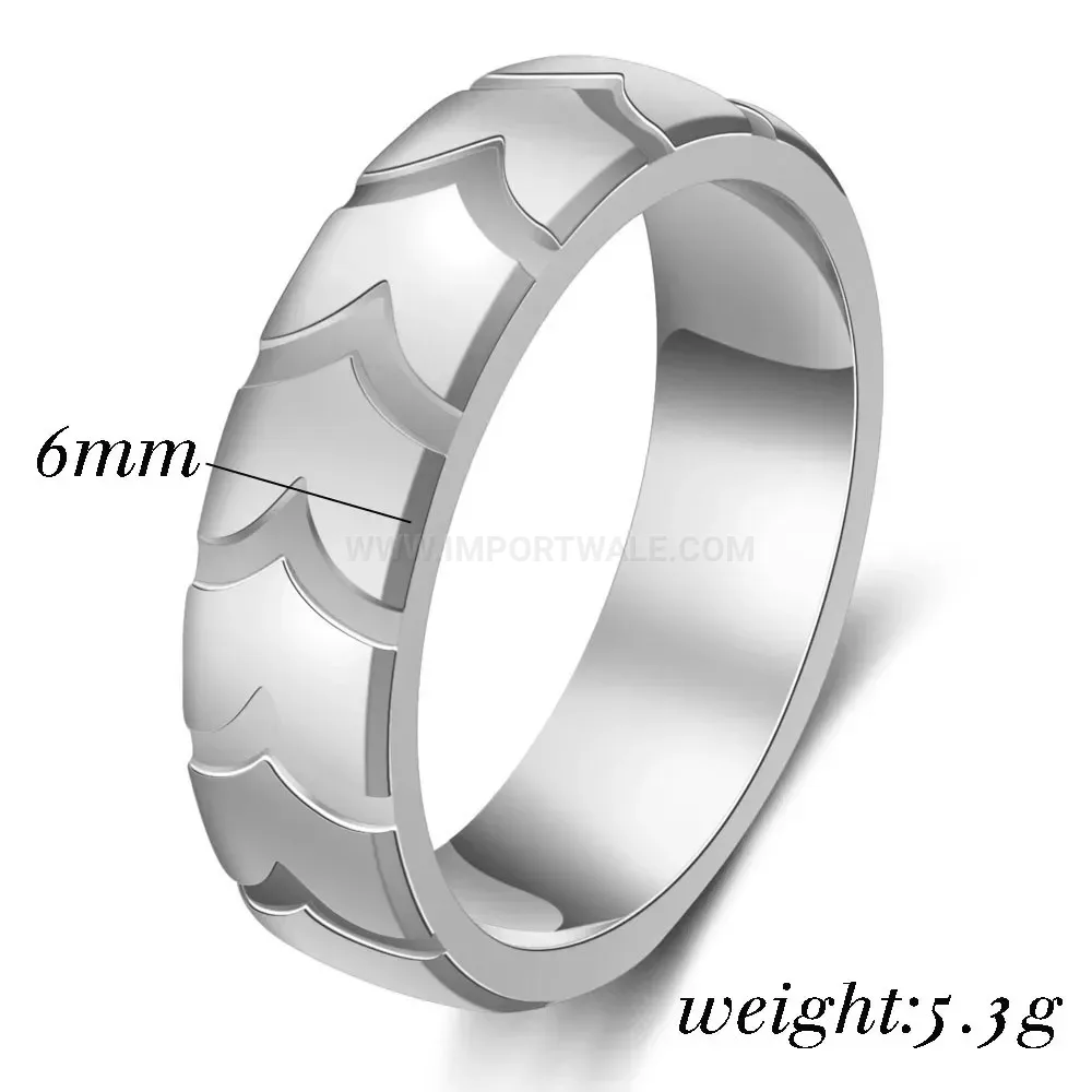 Designer Textured Tire Tread Band Stainless Steel Unisex Ring