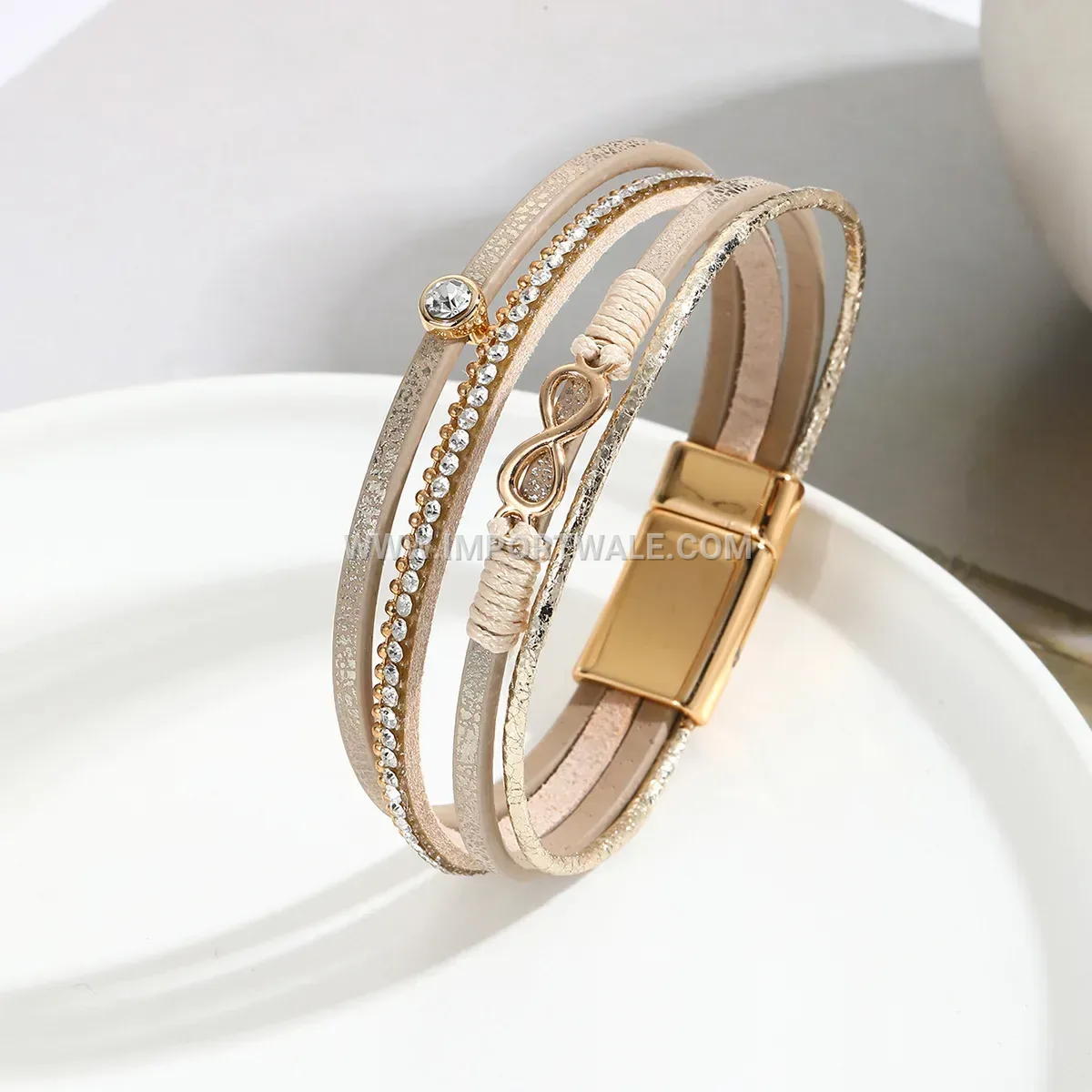 Bohemian Infinity Symbol Braided Faux Leather Rhinestone Bracelet