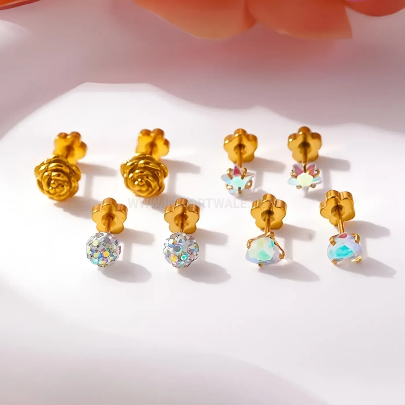 Fashion Dainty Floral Stainless Steel Flat Back Cartilage Piercing Stud Set