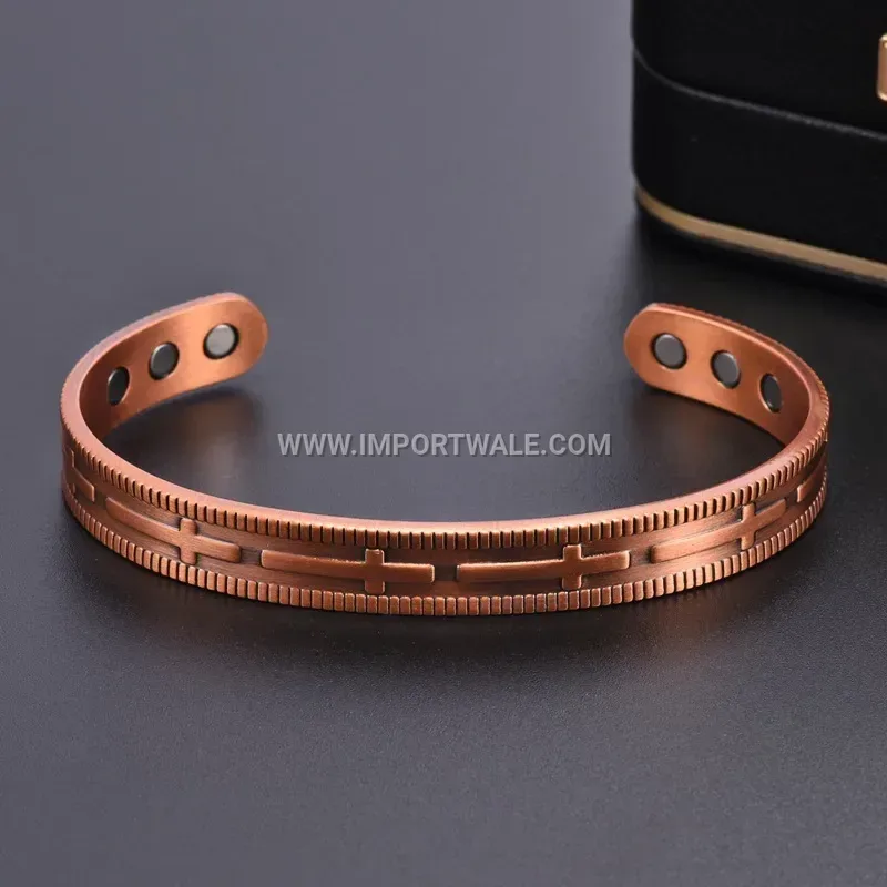 Geometric Antique Red Copper Magnetic Energy Cuff Bracelet