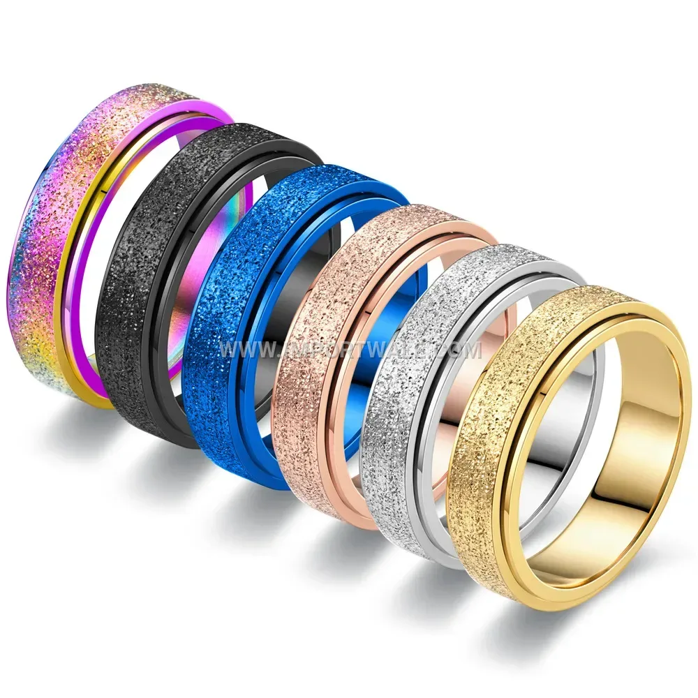 Frosted Sand Finish Stainless Steel Rotatable Band Ring
