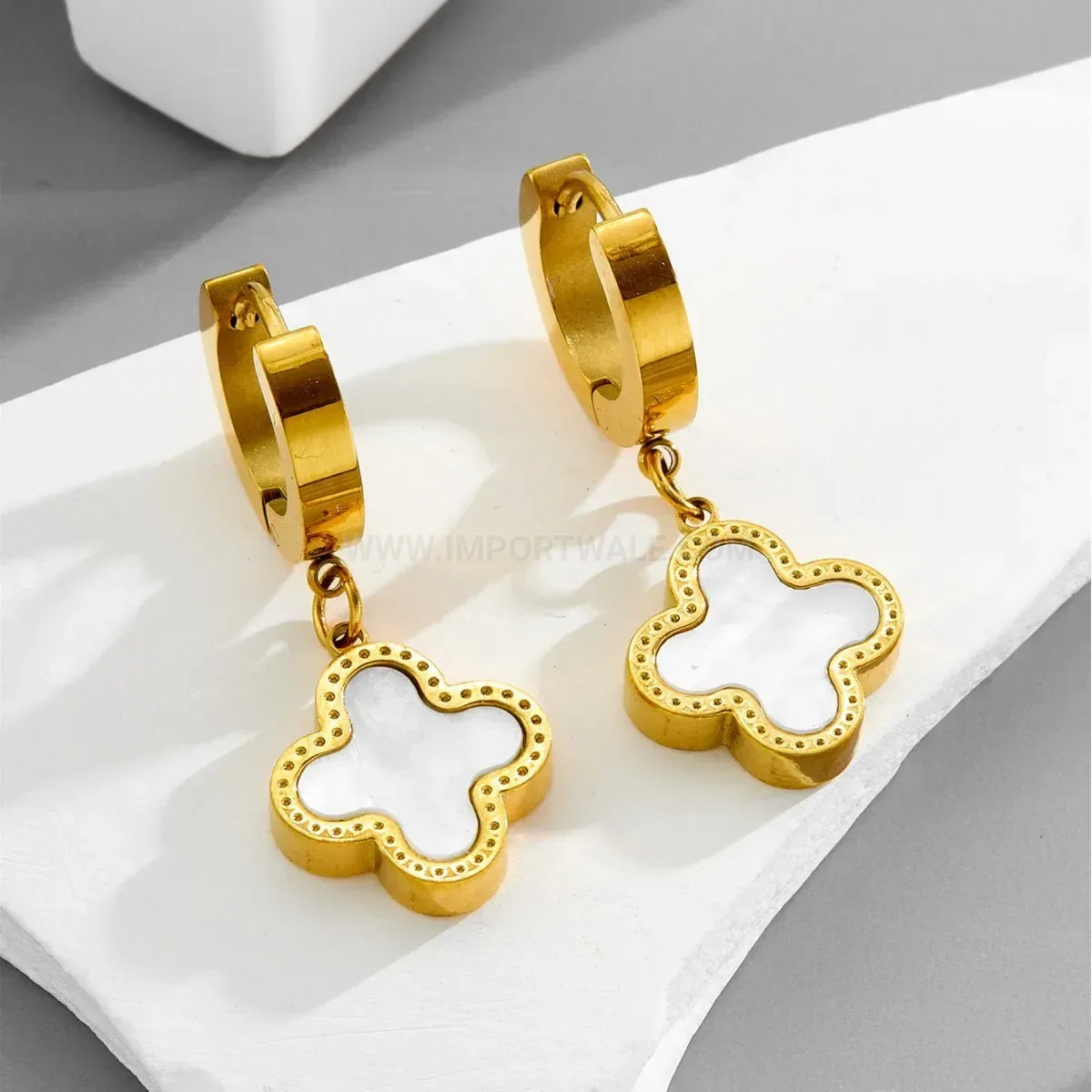 Four-Leaf Clover Titanium Steel Huggie Hoop Earrings