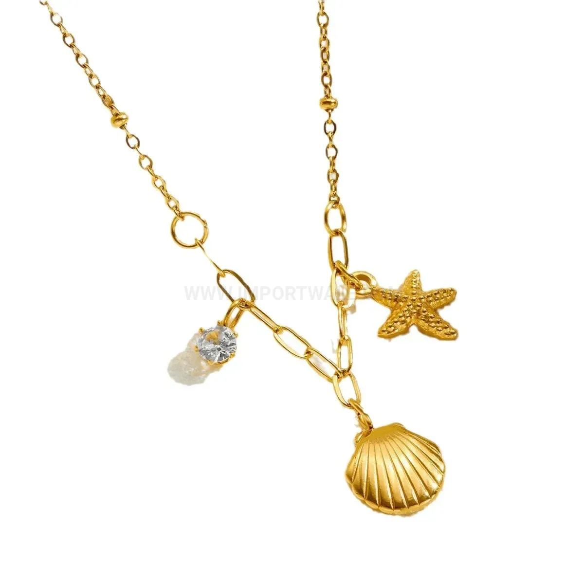 Modern Gold Shell and Starfish Titanium Steel Short Necklace