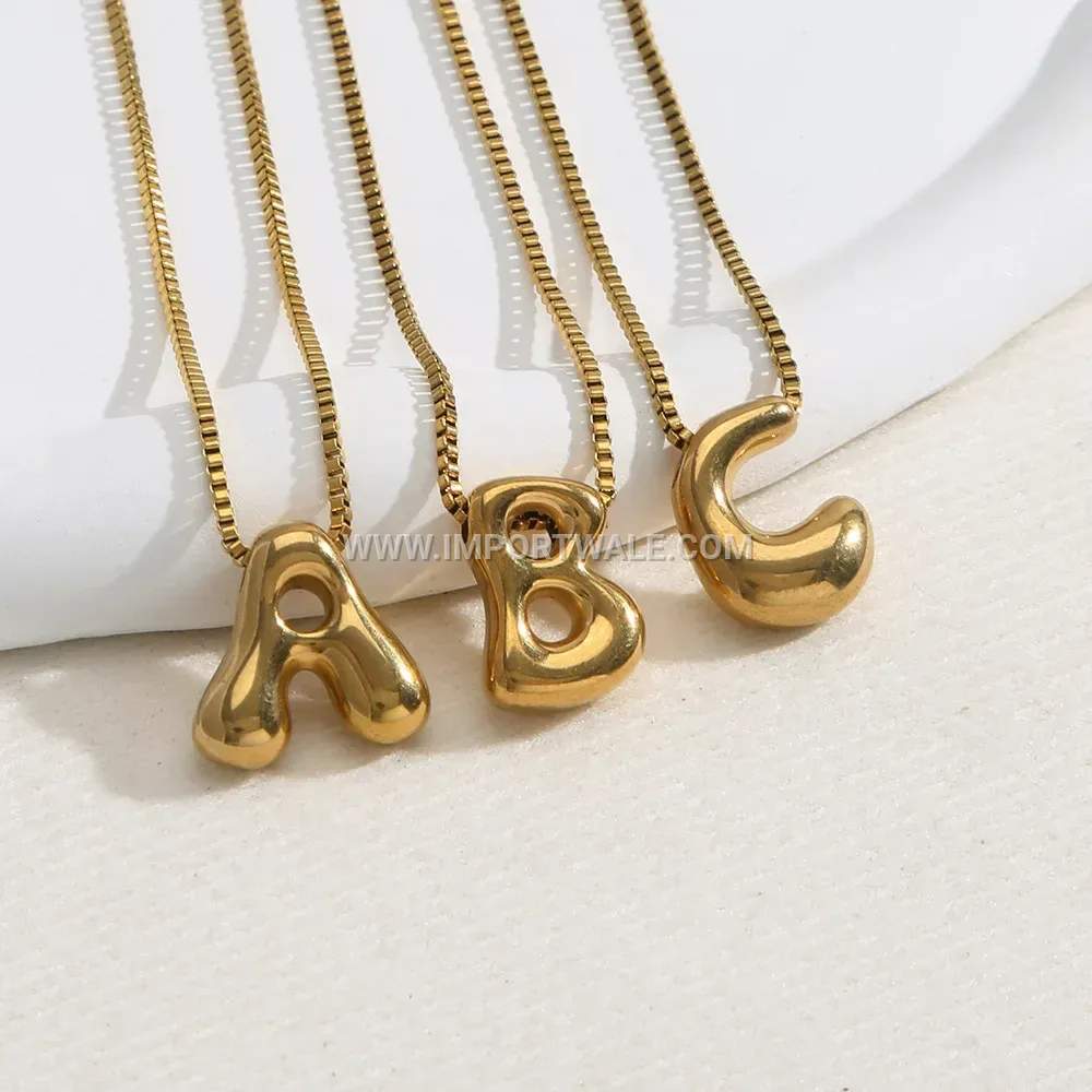 Gold Tone Stainless Steel Initial Pendant Link Chain Necklace