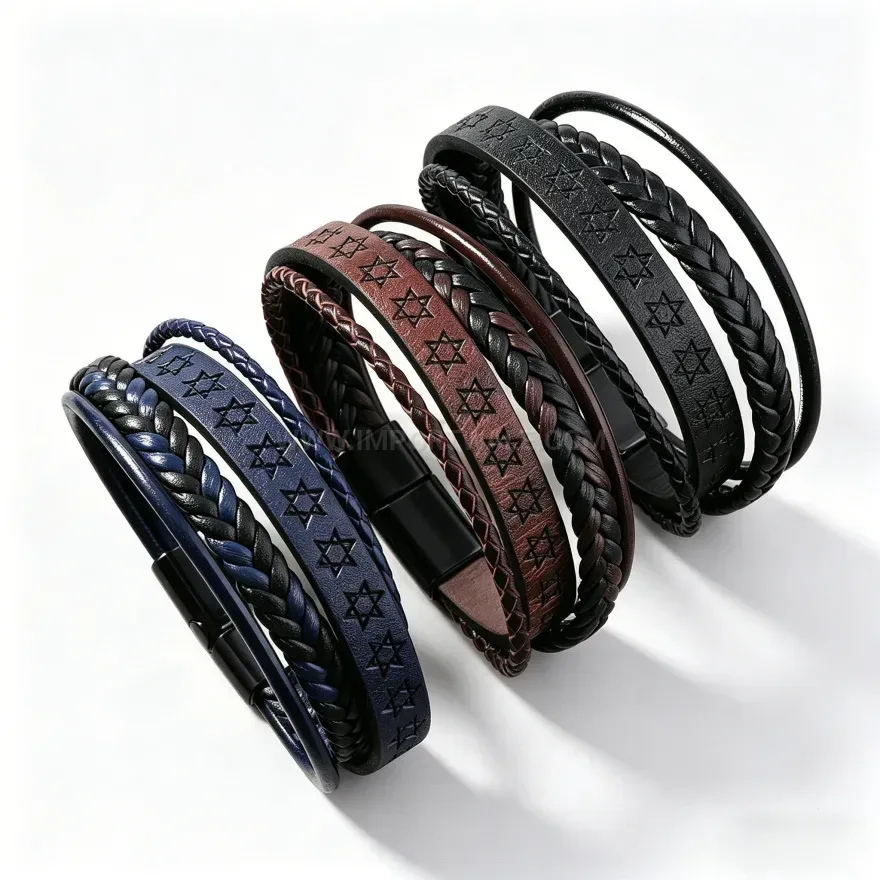 Chic Vintage Hexagram Woven PU Leather Bracelet with Magnetic Clasp