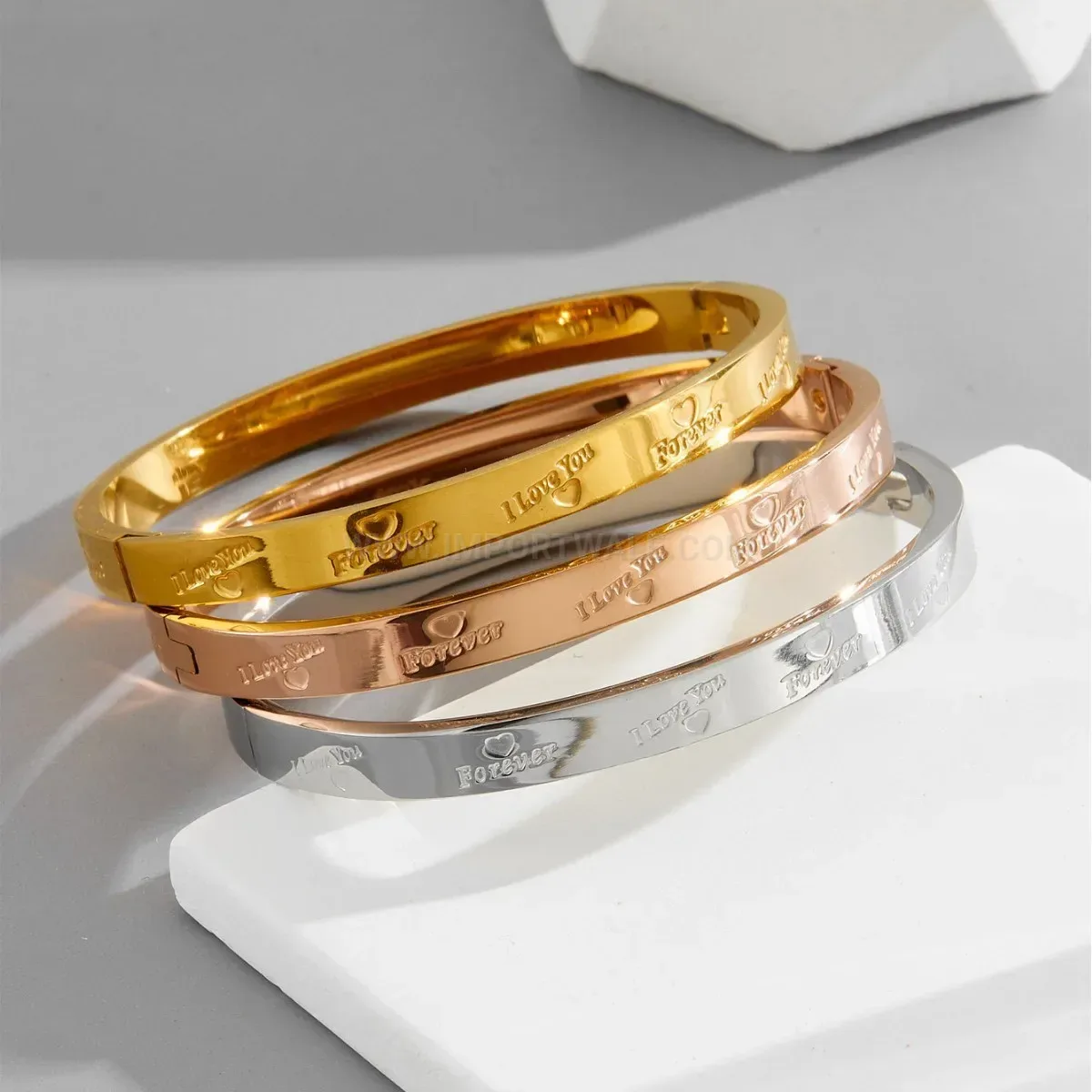Classic Gold Plated Stainless Steel Love Letter Engraved Bangle