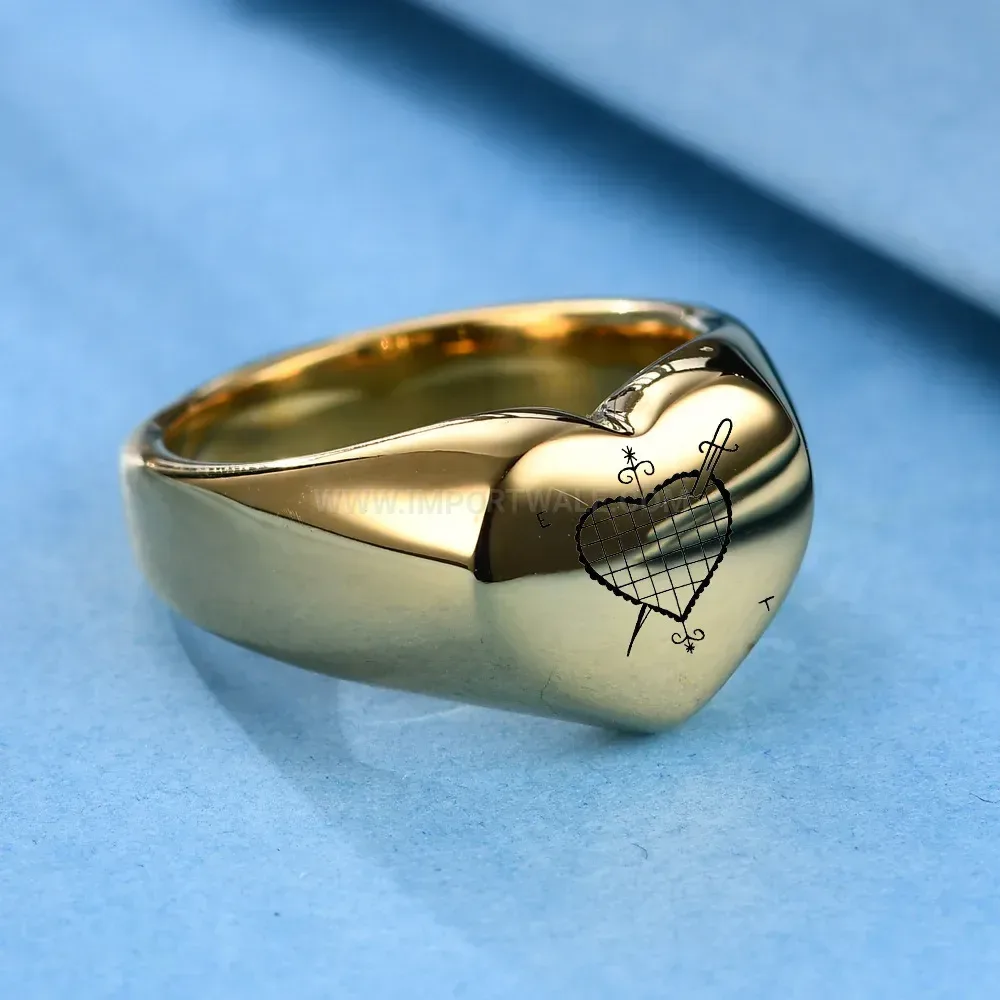 Fashion Arrow Heart Engraved Cast Stainless Steel Band Ring