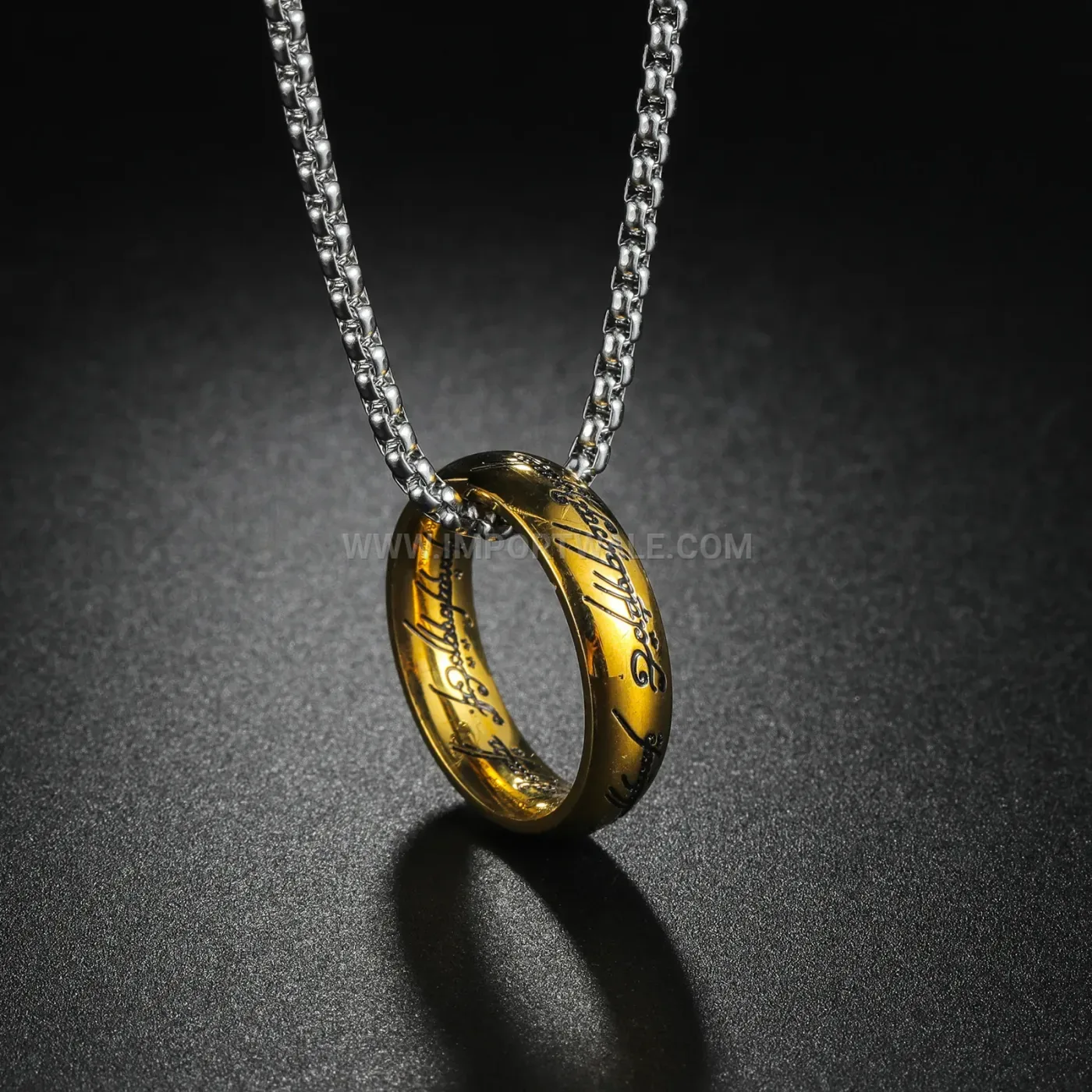 Stainless Steel Band Ring Pendant Necklace for Men and Women