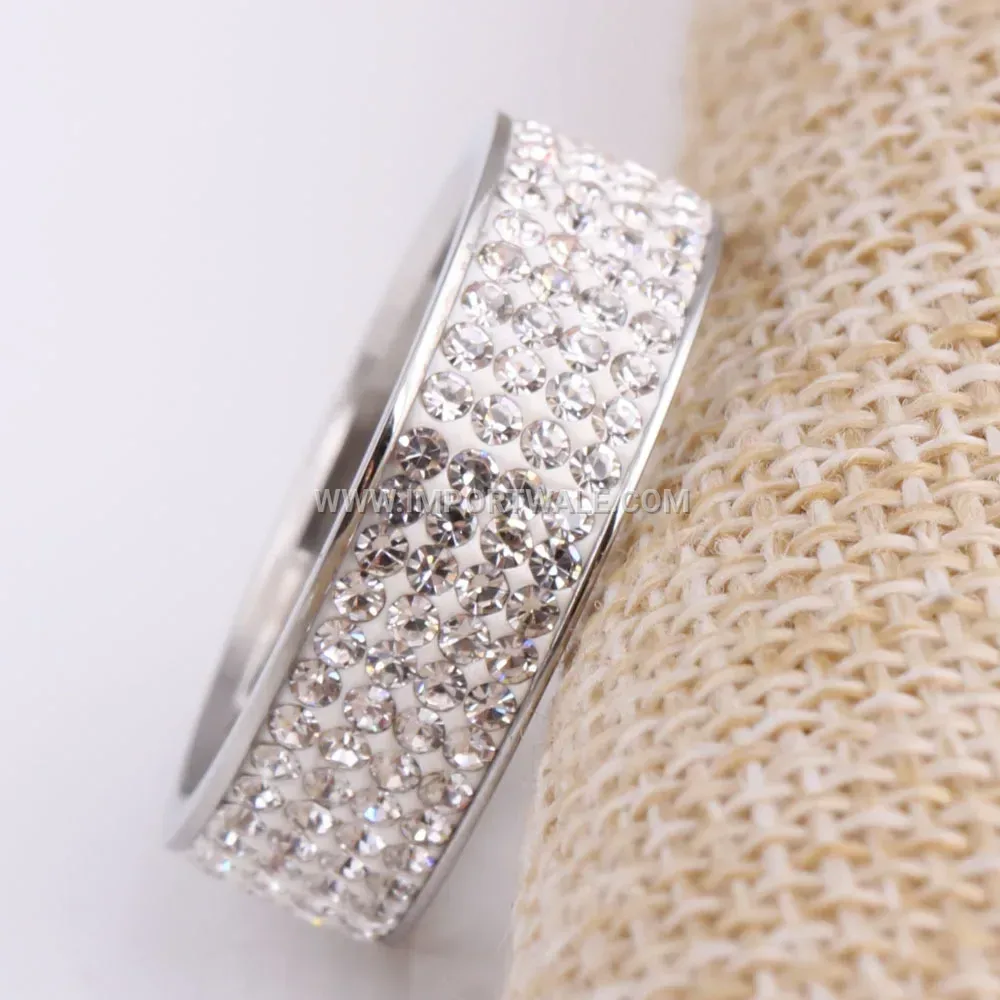 Stainless Steel Four Row Rhinestone Convertible Ring Pendant Necklace